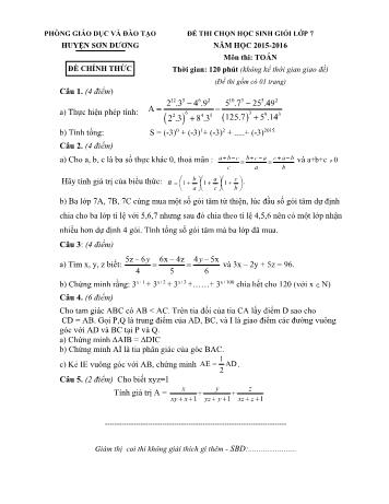 Đề thi chọn học sinh giỏi môn Toán Lớp 7 - Năm học 2015-2016 - Phòng GD và ĐT Sơn Dương (Có đáp án)