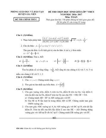 Đề thi chọn học sinh giỏi môn Toán Lớp 7 - Năm học 2016-2017 - Phòng GD và ĐT Gia Viễn