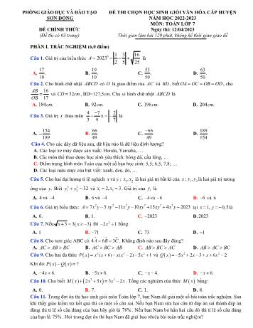Đề thi chọn học sinh giỏi văn hóa cấp huyện môn Toán Lớp 7 - Năm học 2022-2023 - Phòng GD và ĐT Sơn Động (Có đáp án)