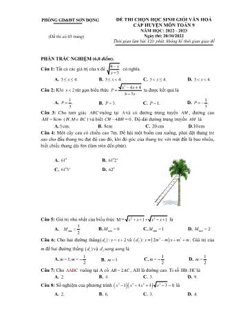 Đề thi chọn học sinh giỏi văn hóa cấp huyện môn Toán Lớp 9 - Năm học 2022-2023 - Phòng GD và ĐT Sơn Động (Có đáp án)