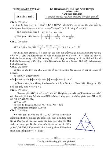 Đề thi giao lưu học sinh giỏi cấp huyện môn Toán Lớp 7 - Năm học 2018-2019 - Phòng GD và ĐT Yên Lạc