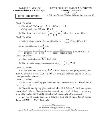 Đề thi giao lưu học sinh giỏi cấp huyện môn Toán Lớp 7 - Năm học 2016-2017 - Phòng GD và ĐT Yên Lạc (Có đáp án)