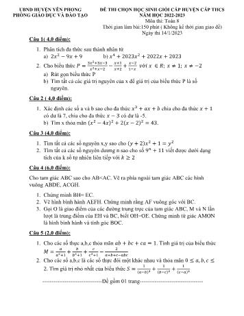 Đề thi học sinh giỏi cấp huyện môn Toán Lớp 8 - Năm học 2022-2023 - Phòng GD và ĐT Yên Phong