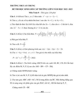 Đề thi học sinh giỏi cấp trường môn Toán Lớp 8 - Năm học 2022-2023 - Trường THCS An Trung (Có đáp án)