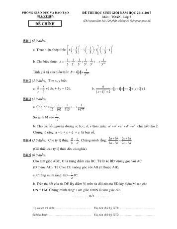 Đề thi học sinh giỏi môn Toán Lớp 7 - Năm học 2016-2017 - Phòng GD và ĐT Giao Thủy (Có đáp án)