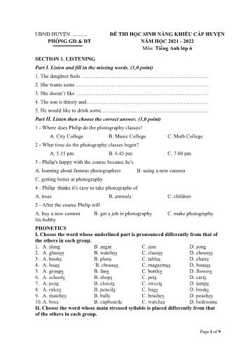 Đề thi học sinh năng khiếu cấp huyện môn Tiếng Anh Lớp 6 (Có đáp án)