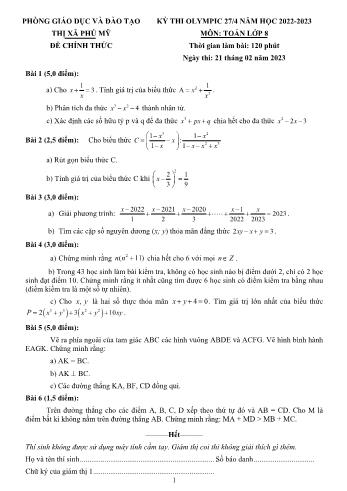 Đề thi olympic 27 tháng 4 môn Toán Lớp 8 - Năm học 2022-2023 - Phòng GD và ĐT Thị xã Phú Mỹ (Có đáp án)