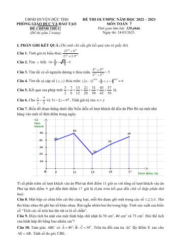 Đề thi Olympic môn Toán Lớp 7 - Năm học 2022-2023 - Phòng GD và ĐT Đức Thọ (Có đáp án)