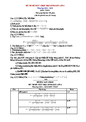 Đề thi thử học sinh giỏi môn Toán Lớp 8 - Năm học 2021-2022 (Có đáp án)