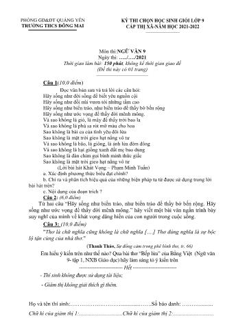 Đề thi chọn học sinh giỏi cấp Thị xã môn Ngữ văn Lớp 9 - Năm học 2021-2022 - Trường THCS Đông Mai (Có đáp án)
