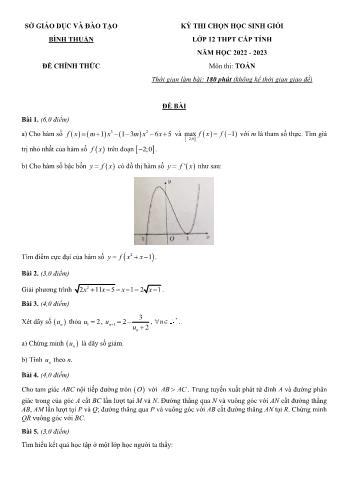 Đề thi chọn học sinh giỏi cấp tỉnh môn Toán Lớp 12 - Năm học 2022-2023 - Sở GD và ĐT Bình Thuận