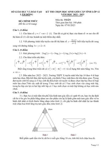 Đề thi chọn học sinh giỏi cấp tỉnh môn Toán Lớp 12 - Năm học 2022-2023 - Sở GD và ĐT Lâm Đồng (Có đáp án)