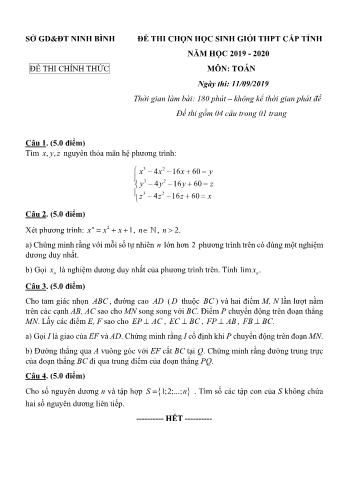 Đề thi chọn học sinh giỏi cấp tỉnh môn Toán Lớp 12 - Năm học 2019-2020 - Sở GD và ĐT Ninh Bình