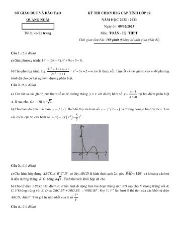 Đề thi chọn học sinh giỏi cấp tỉnh môn Toán Lớp 12 - Năm học 2022-2023 - Sở GD và ĐT Quảng Ngãi