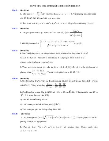Đề thi chọn học sinh giỏi môn Toán Lớp 12 - Năm học 2018-2019 - Sở GD và ĐT Điện Biên (Có đáp án)