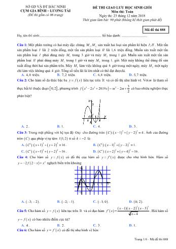 Đề thi giao lưu học sinh giỏi môn Toán Lớp 12 - Mã đề 888 - Năm học 2018-2019 - Cụm trường THPT huyện Gia Bình (Có đáp án)