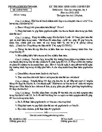 Đề thi học sinh giỏi cấp huyện môn Giáo dục công dân Lớp 9 - Năm học 2021-2022 - Phòng GD và ĐT Krông Ana (Có đáp án)