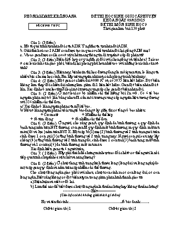 Đề thi học sinh giỏi cấp huyện môn Sinh học Lớp 9 - Năm học 2014-2015 - Phòng GD và ĐT Krông Ana (Có đáp án)