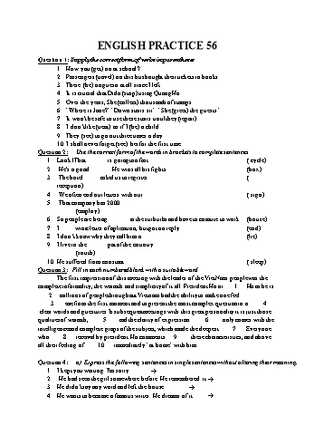 Đề bồi dưỡng học sinh giỏi môn Tiếng Anh Lớp 6 - Đề 56