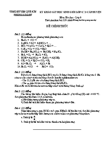 Đề khảo sát học sinh giỏi cấp huyện môn Hóa học Lớp 8 - Phòng GD và ĐT Quế Sơn (Có đáp án)