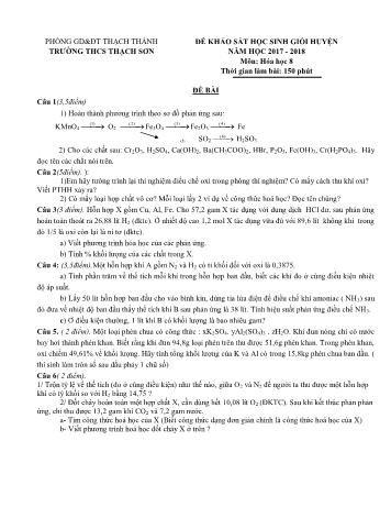 Đề khảo sát học sinh giỏi huyện môn Hóa học Lớp 8 - Năm học 2017-2018 - Trường THCS Thạch Sơn (Có đáp án)
