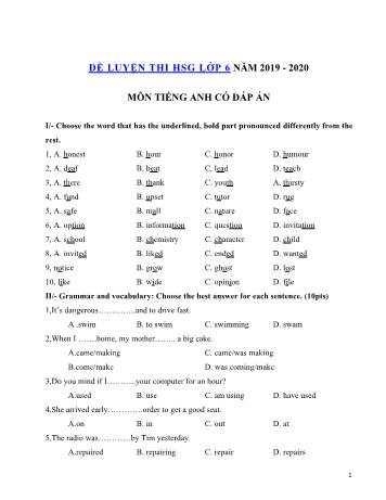 Đề luyện thi học sinh giỏi môn Tiếng Anh Lớp 6 - Đề số 3 - Năm học 2019-2020 (Có đáp án)
