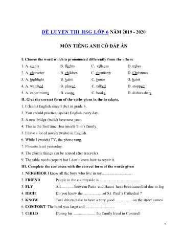 Đề luyện thi học sinh giỏi môn Tiếng Anh Lớp 6 - Đề số 4 - Năm học 2019-2020 (Có đáp án)