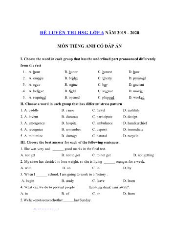Đề luyện thi học sinh giỏi môn Tiếng Anh Lớp 6 - Đề số 7 - Năm học 2019-2020