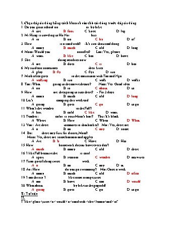 Đề ôn thi học sinh giỏi môn Tiếng Anh Khối 6