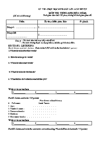 Đề thi chọn học sinh giỏi cấp huyện môn Tiếng Anh Lớp 6 - Hệ 10 năm (Có đáp án)