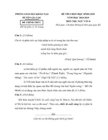 Đề thi chọn học sinh giỏi môn Ngữ văn Lớp 8 - Năm học 2018-2019 - Phòng GD và ĐT Gia Lộc