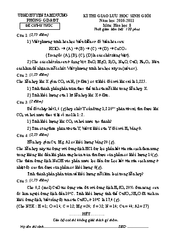 Đề thi giao lưu học sinh giỏi môn Hóa học Lớp 8 - Năm học 2010-2011 - Phòng GD và ĐT Tam Dương (Có đáp án)