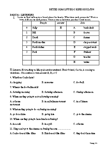 Đề thi giao lưu học sinh giỏi môn Tiếng Anh Lớp 6 - Phòng GD và ĐT Tam Dương (Kèm file nghe)