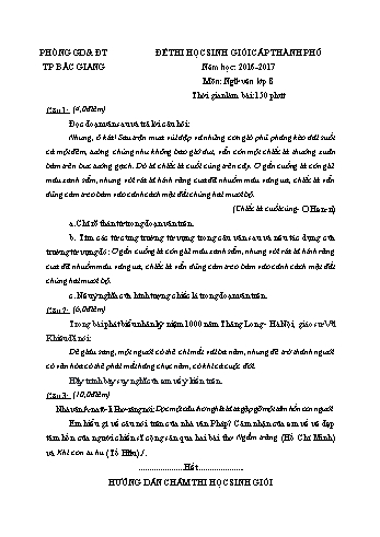 Đề thi học sinh giỏi cấp Thành phố môn Ngữ văn Lớp 8 - Năm học 2016-2017 - Phòng GD và ĐT Thành phố Bắc Giang (Có đáp án)