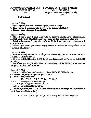 Đề thi học sinh giỏi môn Hóa học Lớp 8 - Năm học 2011-2012 - Trường THCS An Hòa (Có đáp án)