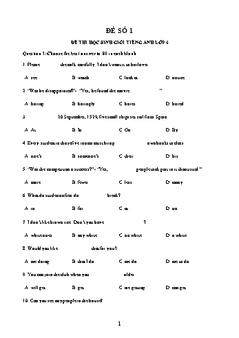 Đề thi học sinh giỏi môn Tiếng Anh Lớp 6 (Sách mới) - Đề số 1 (Có đáp án)