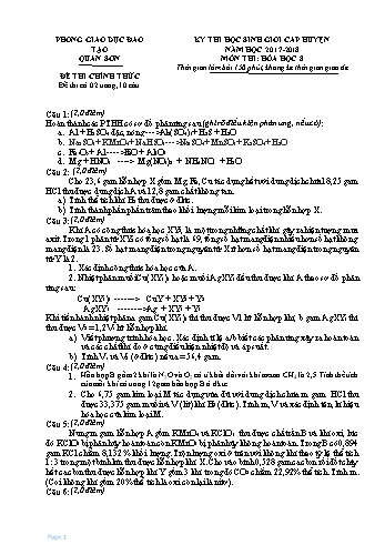 Tuyển tập đề thi học sinh giỏi cấp huyện môn Hóa học Lớp 8 - Năm học 2017-2018 - Phòng GD và ĐT Quan Sơn (Có đáp án)